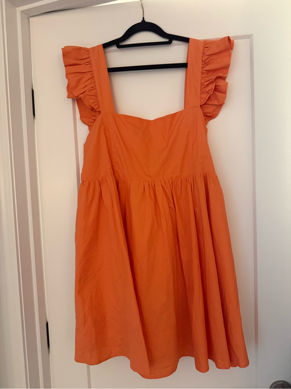Womens Orange Ruffled Strap Sundress